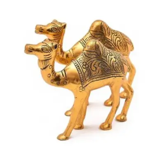 chandra art collection Golden Metal Rajasthani 3.5 Inch Camel Showpiece Pair Living Room Decorations 2 PSC (Golden , Metal).