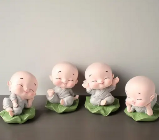 "HC VILLA" Baby Monk Statue set of 4 for Home Décor, car Dashboard etc.(HCV Design 2)
