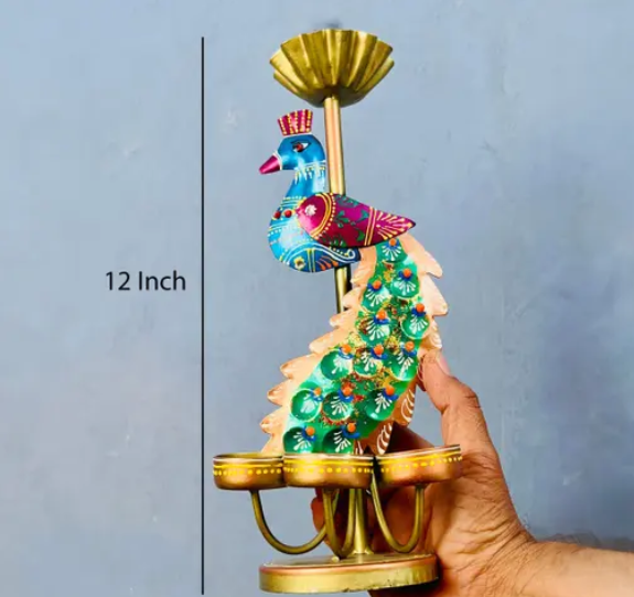Handicraft Metal Peacock Pair Candle Holder Showpieces