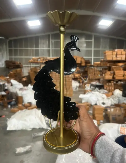 Handicraft Metal Peacock Pair Candle Holder Showpieces