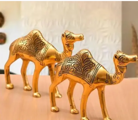 chandra art collection Golden Metal Rajasthani 3.5 Inch Camel Showpiece Pair Living Room Decorations 2 PSC (Golden , Metal).